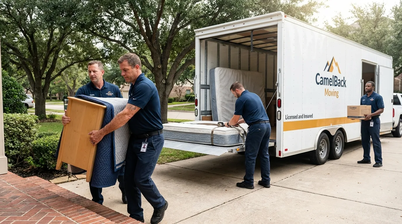 Crew loading residential truck for cross-state move from Jackson, NC