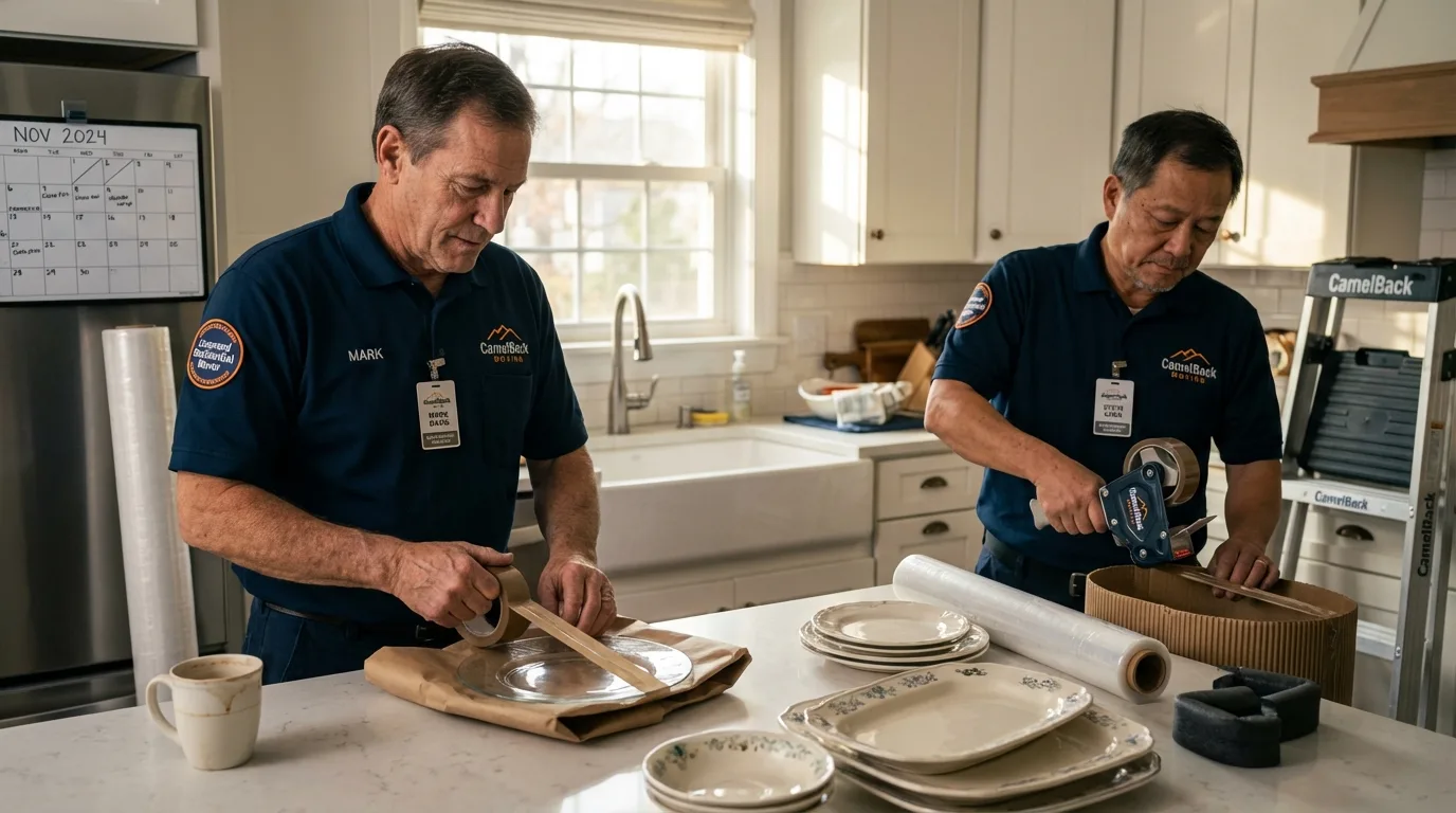 Professional crew packing kitchen dishware in Jackson, NC